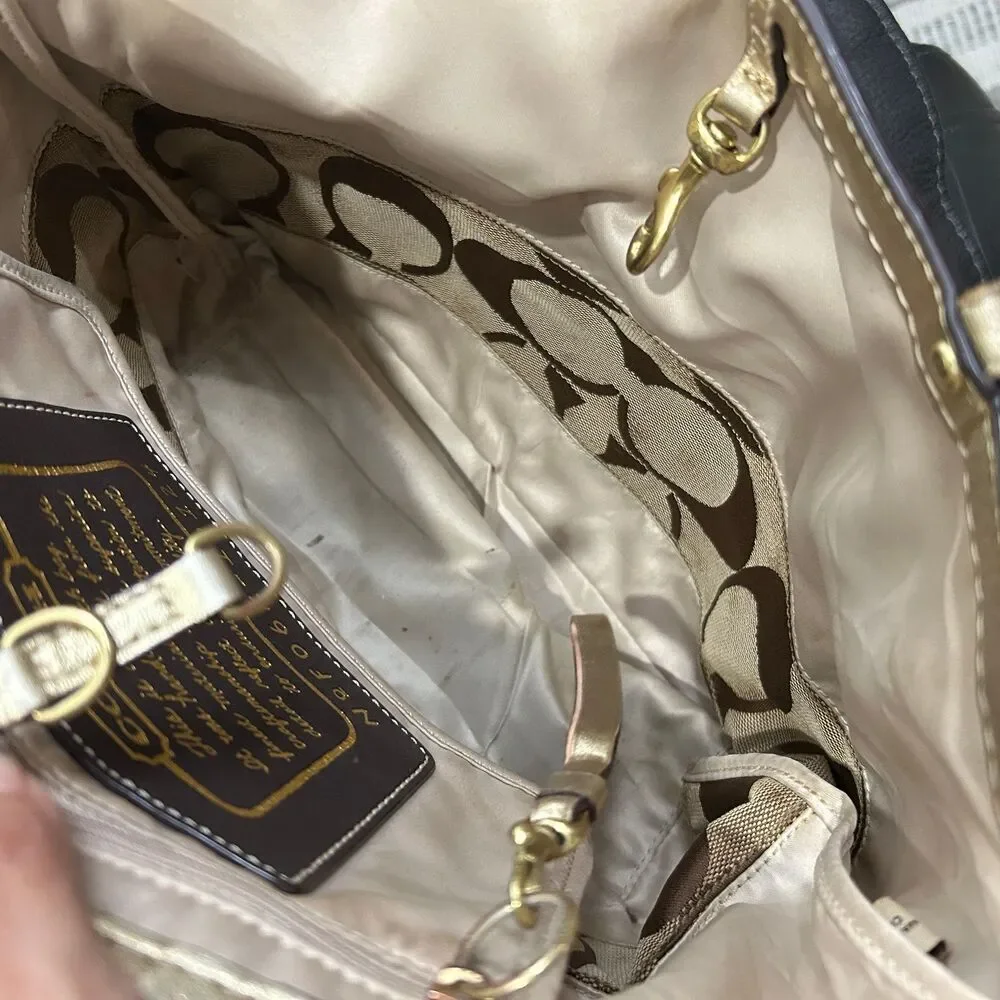 Coach Signature Stripe Tote Khaki Gold Canvas Shoulder bag